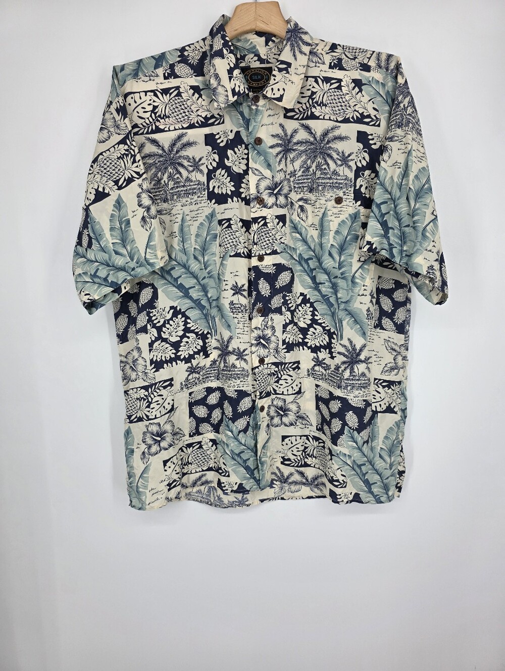 Hawaiian Silk Company Men's Hawaiian Shirt - Large 100% Silk Blue.